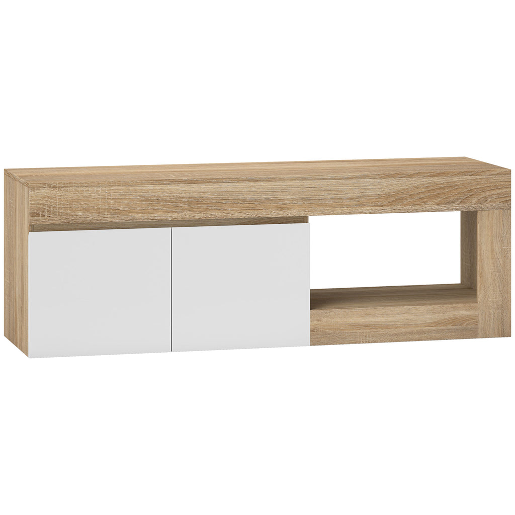 Modern 60" Max TV Stand with 2-Door Cabinet and Open Shelf, 140x40x48 cm, White and Wood Color