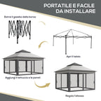 Gazebo with Mosquito Nets Adjustable on 3 Levels, in Steel and Oxford Fabric, 326x326x272 cm, Light and Dark Grey