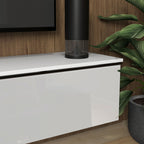 Wall-Mounted TV Cabinet with Wooden Drop-Door Cabinets, 160x35x30 cm, Gloss White