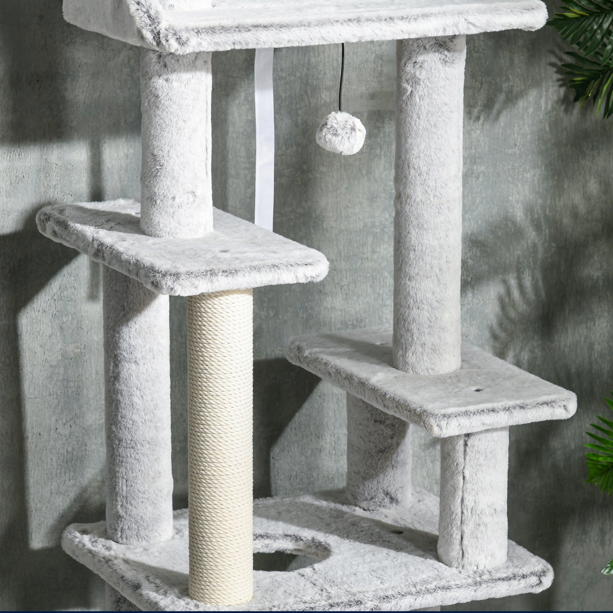 Cat Tree for cats with Scratch Pole for ceiling cats with platforms and house, 60x40x225-255cm, gray - Borgè