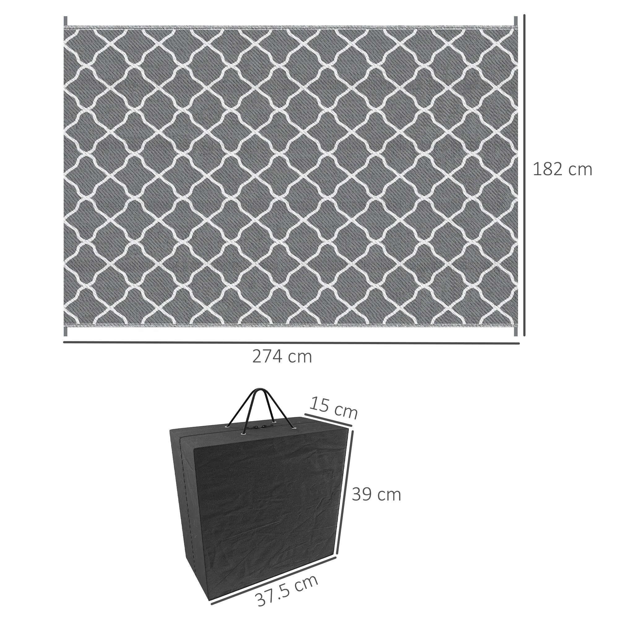 Foldable Reversible Outdoor Rug with Carry Bag, 182x274 cm Light Grey