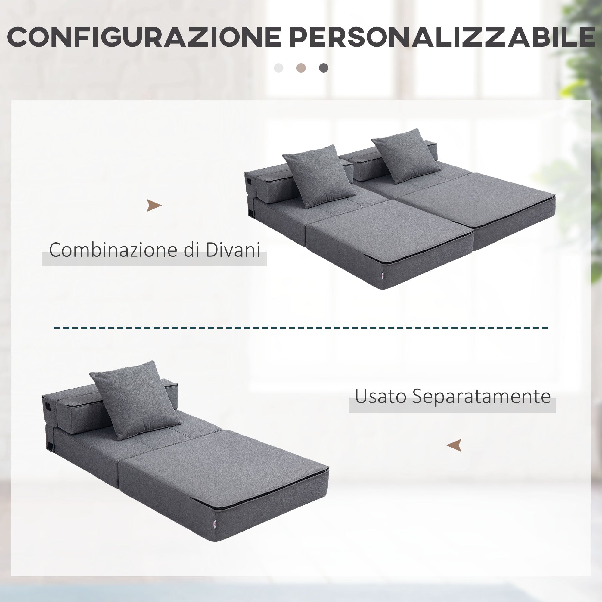 Folding Single Floor Chair Bed with Cushion Included, 70x70x61 cm, Grey