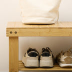 Low Bamboo Shoe Rack Bench with 2 Slatted Shelves and Seat, 70x28x45 cm, Natural