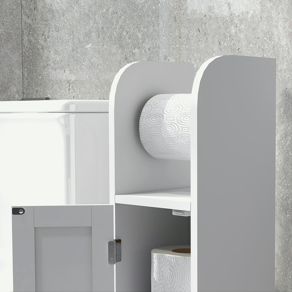 kleankin Narrow Bathroom Cabinet, Space-Saving Bathroom Cabinet with Toilet Paper Holder, Adjustable Shelves, for Laundry Room, Modern, 20x20x80 cm, White