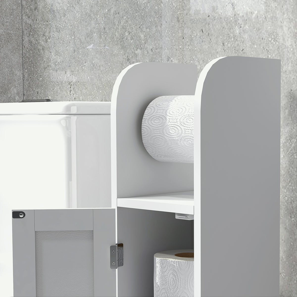 kleankin Narrow Bathroom Cabinet, Space-Saving Bathroom Cabinet with Toilet Paper Holder, Adjustable Shelves, for Laundry Room, Modern, 20x20x80 cm, White