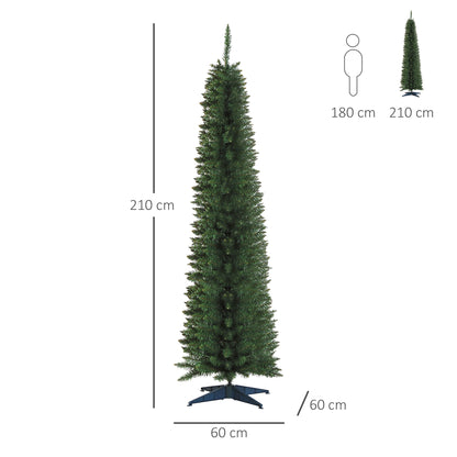 CHRISTMAS TREE -  Artificial Christmas Tree 210 cm with Realistic Branches, Tall and Narrow Christmas Tree with Plastic Base, Green