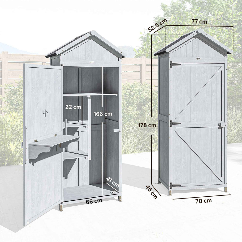 Outsunny Wooden Shed, 77x52.5x178cm, Wardrobe with Folding Workbench