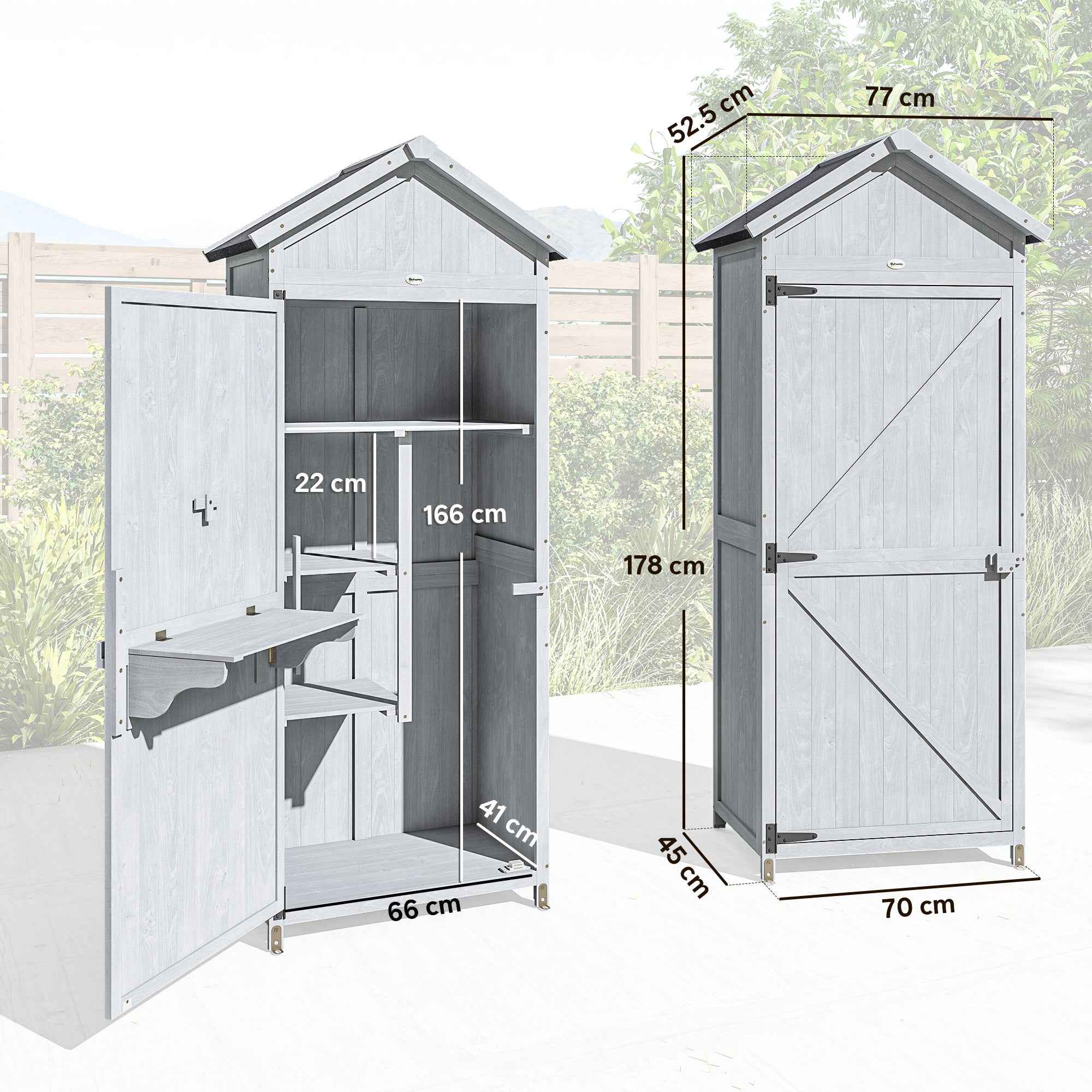 Outsunny Wooden Shed, 77x52.5x178cm, Wardrobe with Folding Workbench