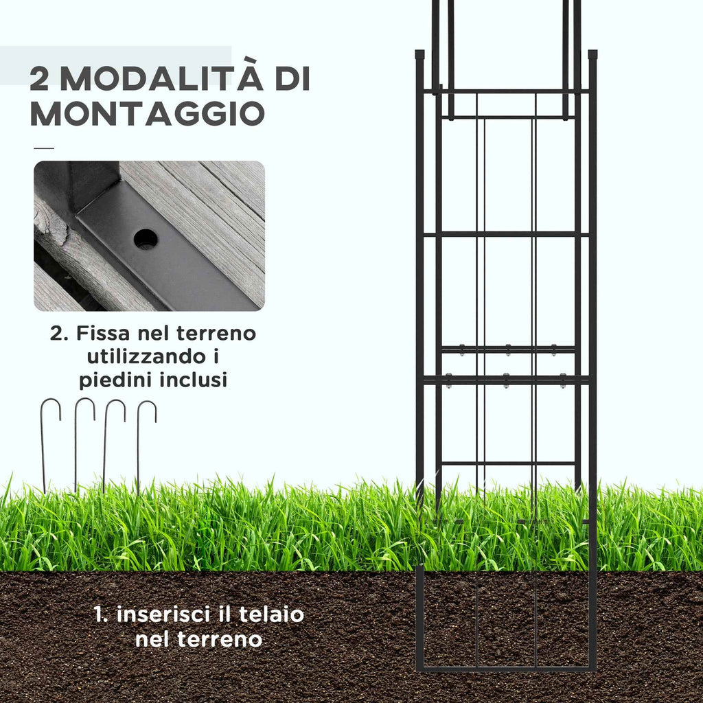 Outsunny Garden Arch for Climbing Plants and Decorations, Black Metal, 157x40x223cm