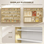 4-Tier Adjustable Wooden Notice Board with Glass Doors, 80x9.5x60 cm, White and Wood Color