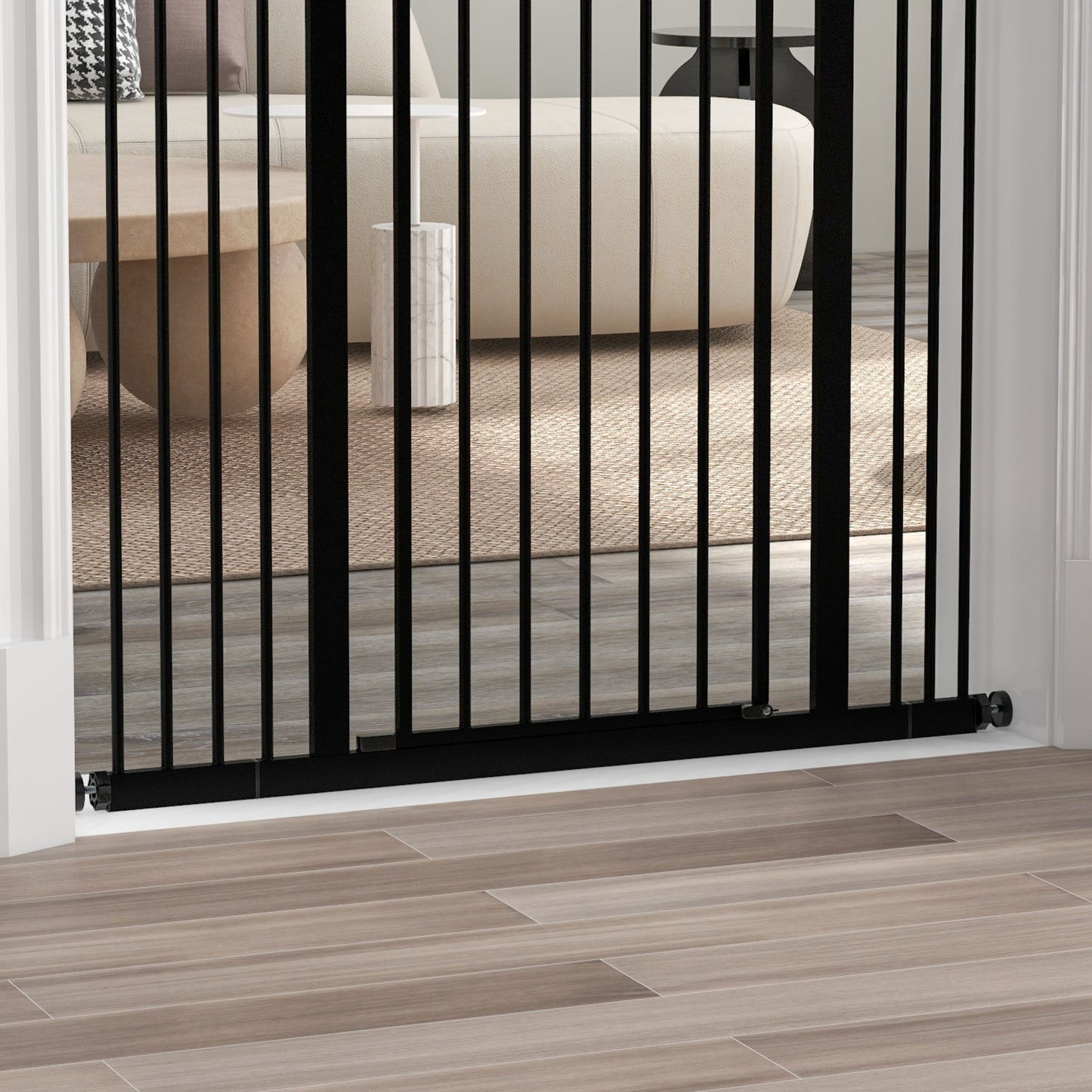 PawHut Extendable Dog Gate Without Screws Adjustable from 74-100 cm in Metal, Black - Borgè