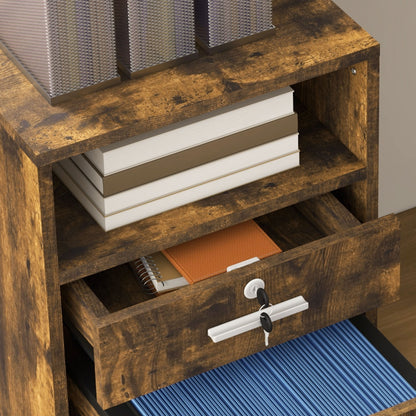 Wooden Office Drawer Cabinet Document Holder with 2 Drawers and Open Shelf, 39x40x65 cm, Brown