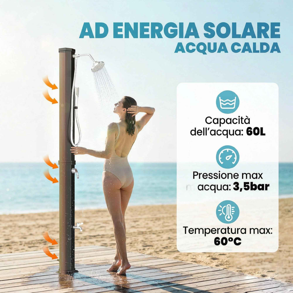 Outsunny 60L Solar Shower, Outdoor Garden Shower with 2 Heated Shower Heads
