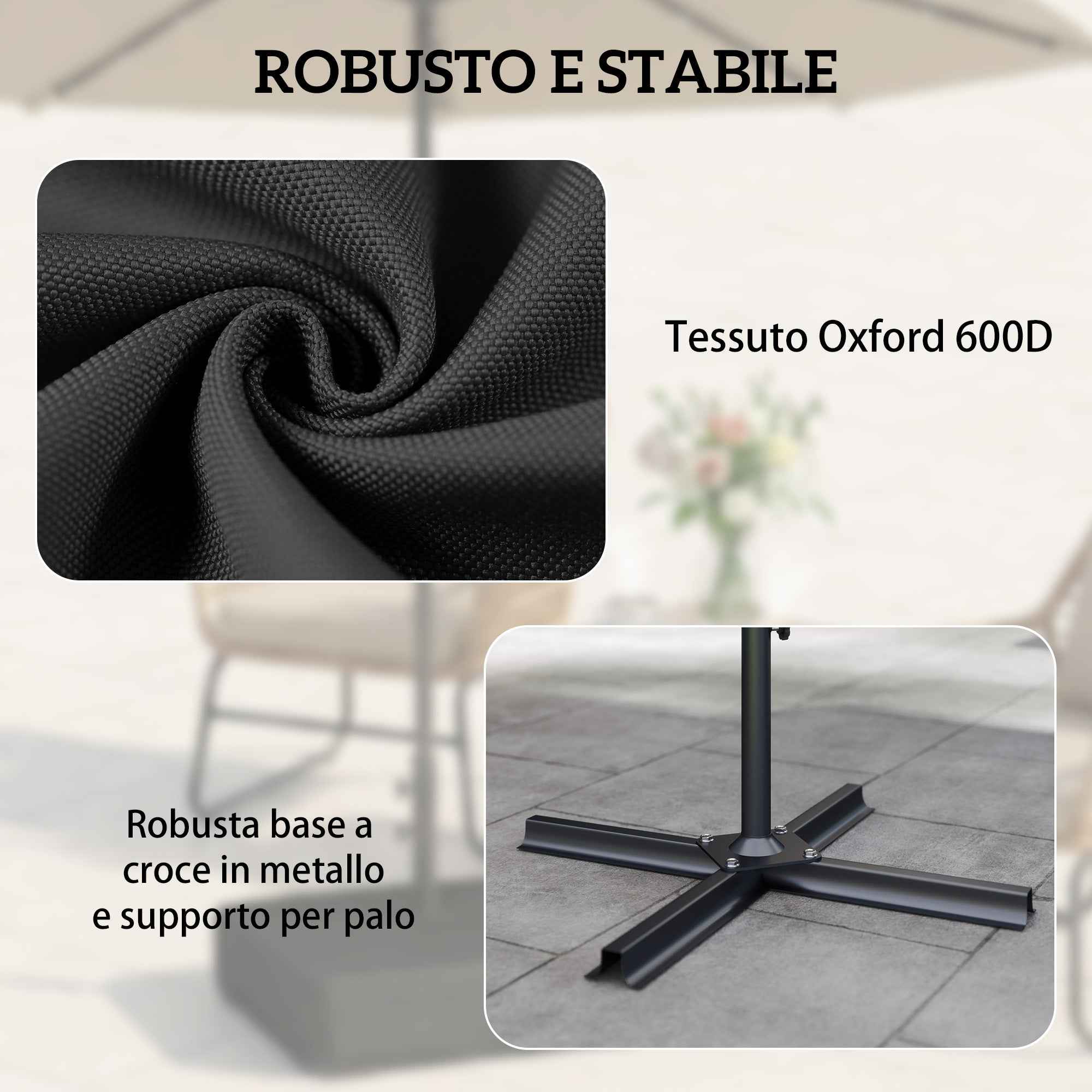 Outsunny Sand Fillable Umbrella Base 80kg/Wet Sand 90kg, for Ø48mm Poles, Black
