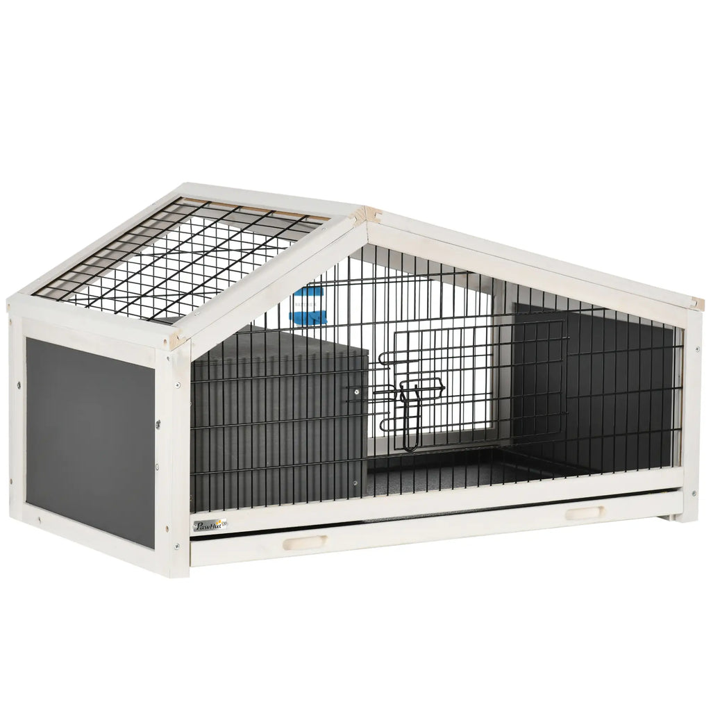 Wooden Rabbit Hutch with House and Open Area for 1 Rabbit, 90x53x50cm, Dark Grey - Borge' Group Limited