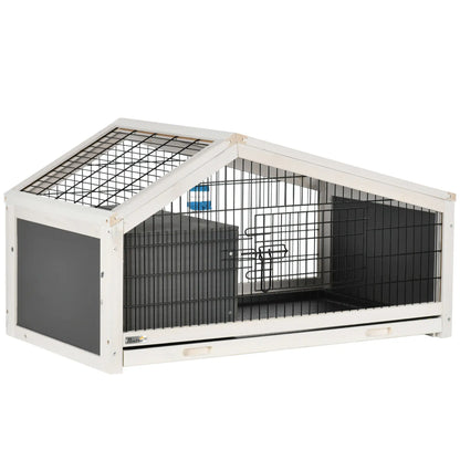 Wooden Rabbit Hutch with House and Open Area for 1 Rabbit, 90x53x50cm, Dark Grey