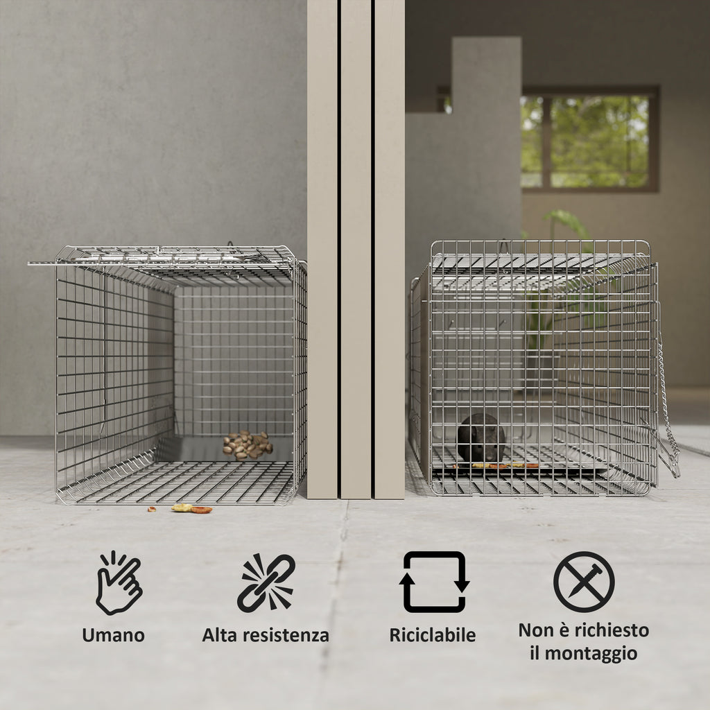 Outsunny Foldable Steel Rat, Mice, and Nutria Cage Trap, 93x31x34.5cm, Silver