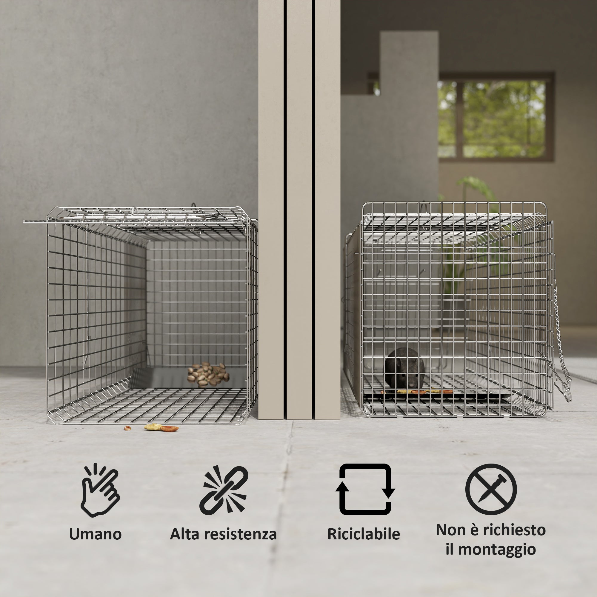 Outsunny Foldable Steel Rat, Mice, and Nutria Cage Trap, 93x31x34.5cm, Silver