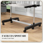 Vertical Clothes Drying Rack with 4 Adjustable Shelves, in Steel and Plastic, 142x55x172 cm, Black and Silver