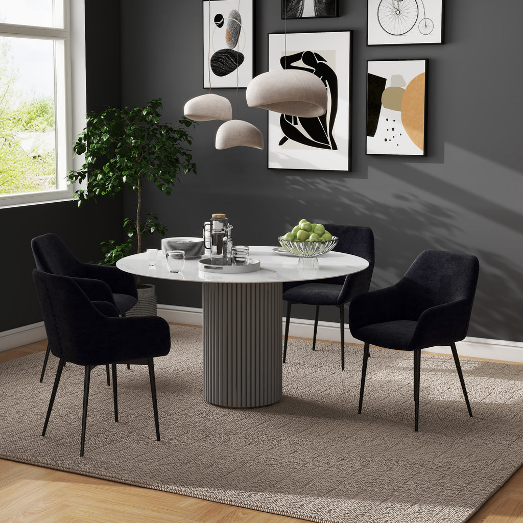 Set of 2 Modern Dining Chairs with Armrests, Padded Seat and Steel Legs, 54x57x80cm, Black