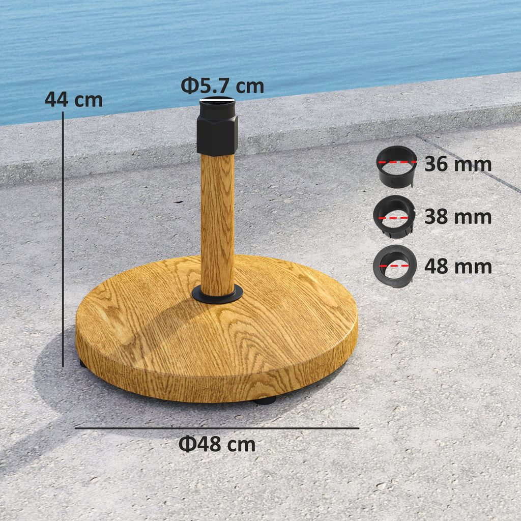 4 Wheel Umbrella Base with Brakes, in Cement and Metal, Ø48x44 cm, Wood Color
