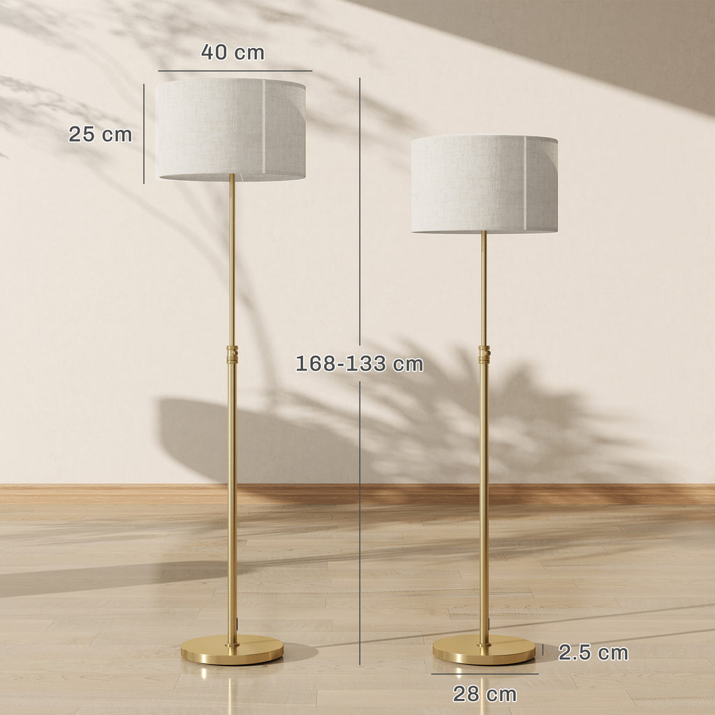 Floor Lamp with Remote Control and Adjustable Brightness 3000K-6000K, Fabric Lampshade, Gold