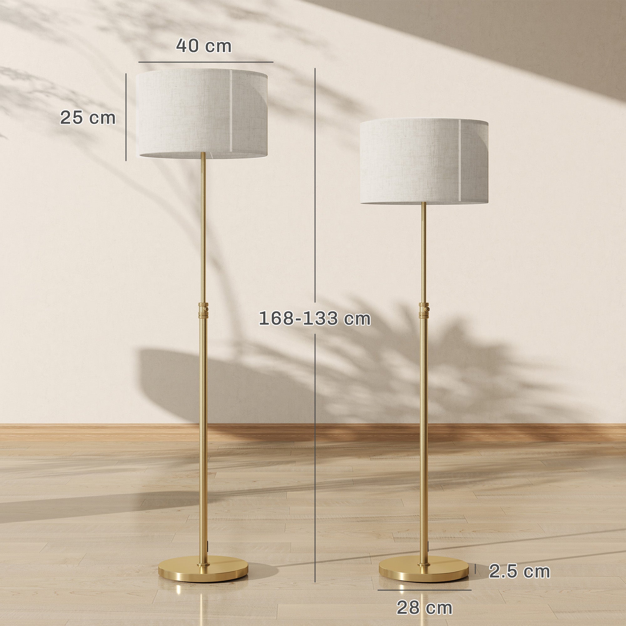 Floor Lamp with Remote Control and Adjustable Brightness 3000K-6000K, Fabric Lampshade, Gold