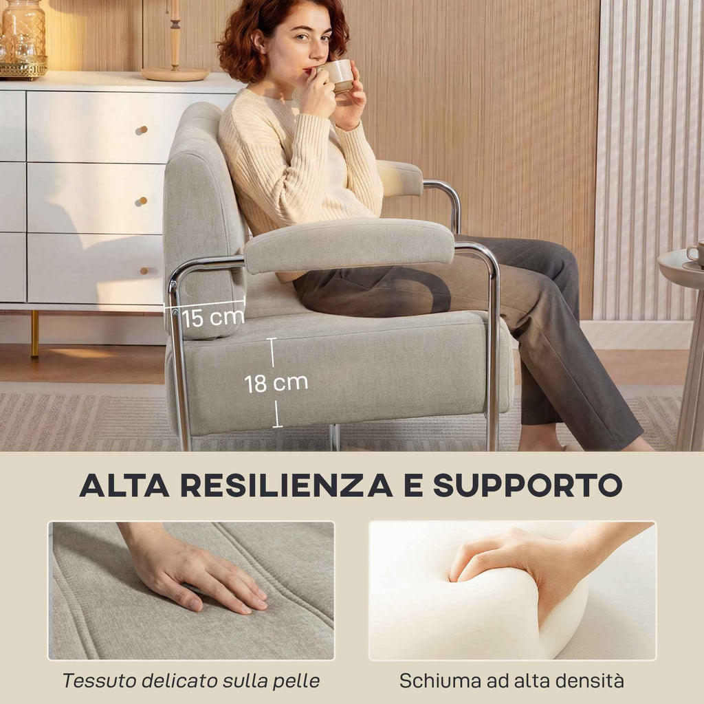 HOMCOM 2-Seater Modern Sofa Upholstered in Beige Chenille, Made of Steel, Sponge and Plywood, 120x73x76 cm