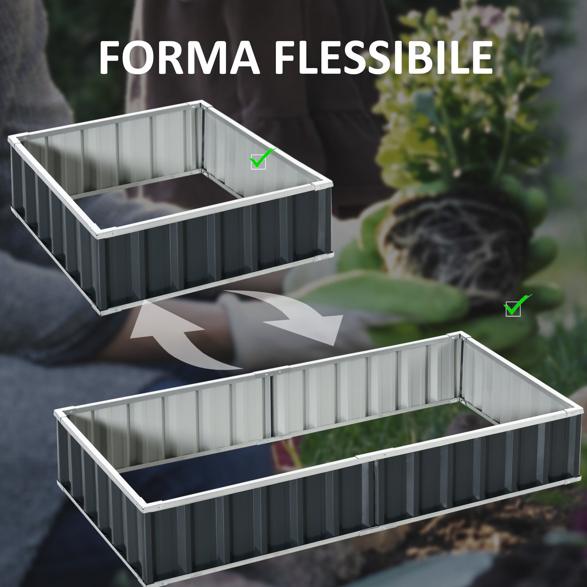 Raised Garden Bed in Steel, Adjustable Shape and Open Bottom, 174x90x30cm - Borgè