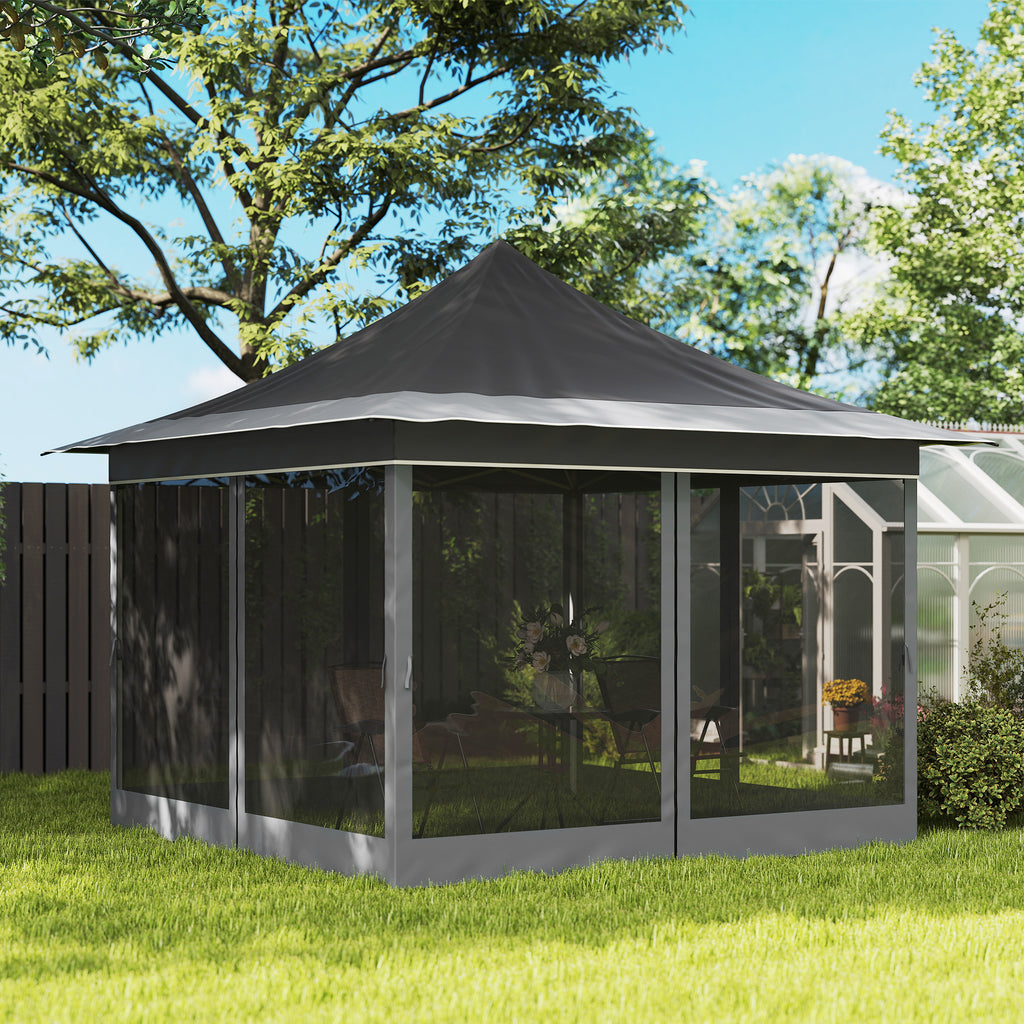 Garden Gazebo with Adjustable Height with Mosquito Net, in Polyester and Metal, 357x357x310 cm, Dark Gray