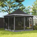 Garden Gazebo with Adjustable Height with Mosquito Net, in Polyester and Metal, 357x357x310 cm, Dark Gray