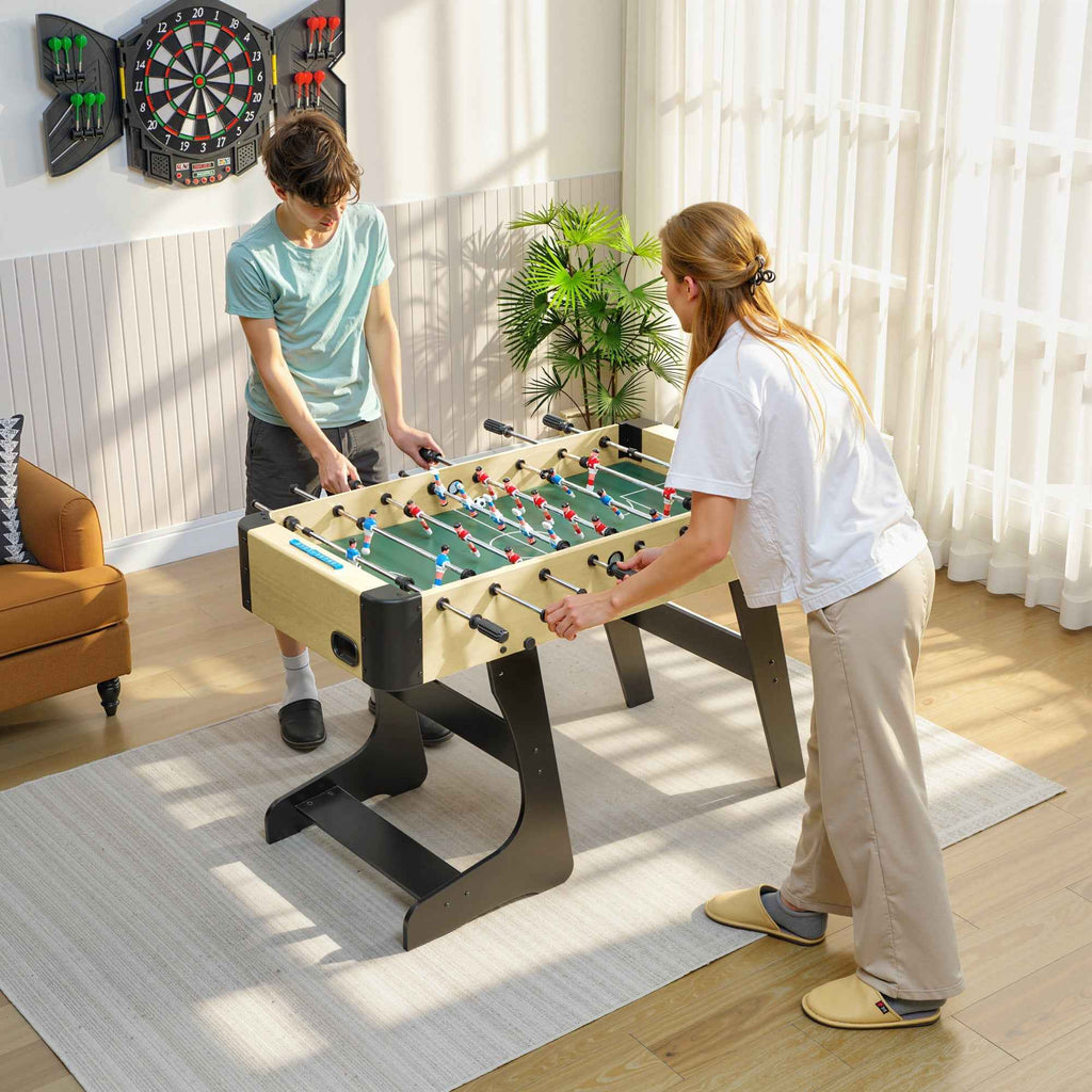 SPORTNOW Folding Table Football with Non-Slip Grips, 2 Balls and Scoreboard, Green and Wood Color