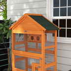 PawHut 3-Door Bird Aviary with House, Ladder and Tray, Made of Wood and Metal, 92x52x171 cm, Orange and Green