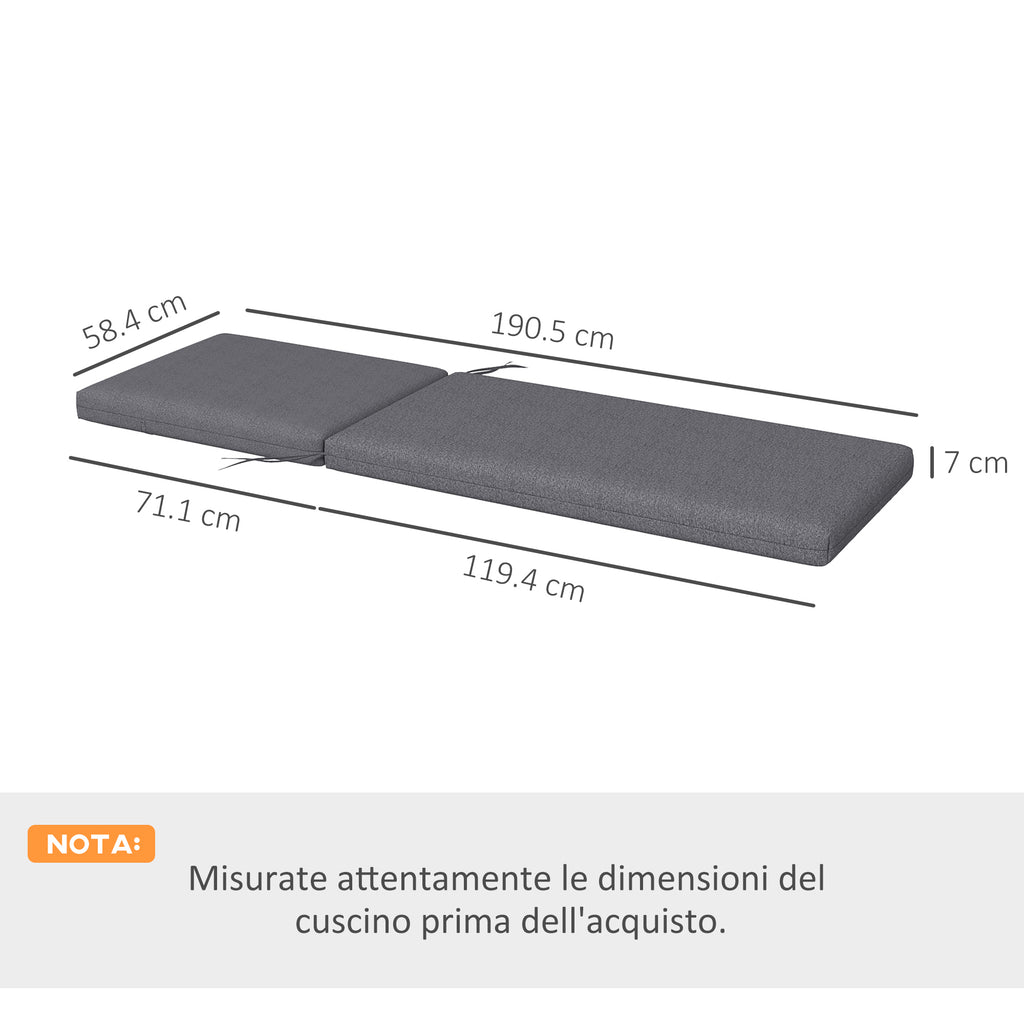 Outsunny Set of 2 Outdoor Chair Cushions with Ties and 2 Pads, in Polyester and Cotton, 190.5 x 58.4 x 7 cm, Grey