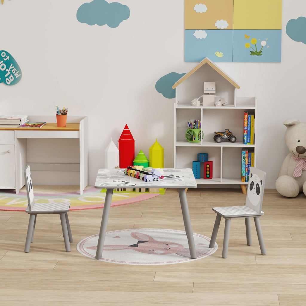 Children's Table and 2 Chairs Set for 3-8 Years in MDF and Pine Wood, Grey