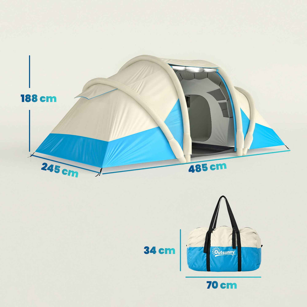 Outsunny Inflatable Tent, Easy to Set Up, 4 Person, 2 Bedroom, Blue