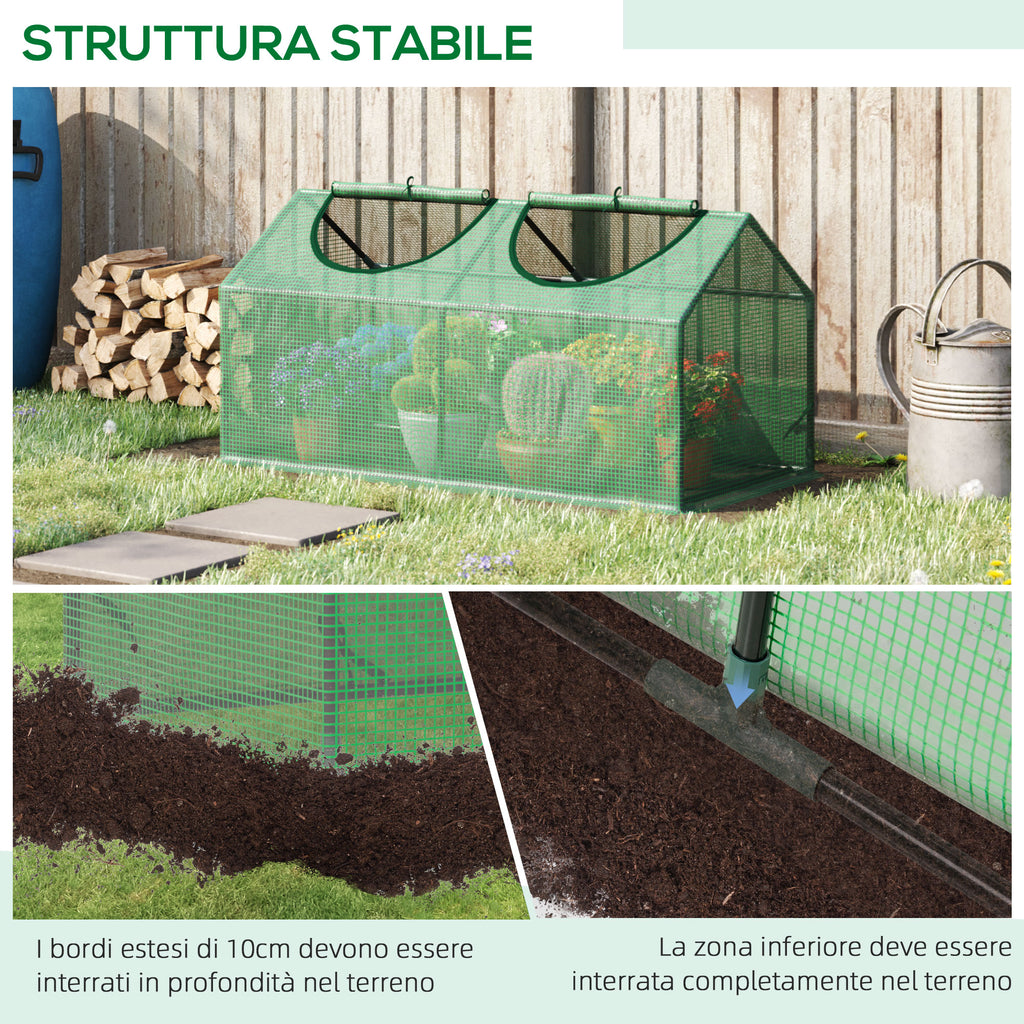 Garden Greenhouse with PE Cover, Stakes and Extended Edges, 120x60x60cm, Green