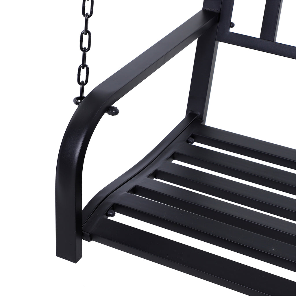 2-Seater Hanging Garden Swing, Romantic Black Metal Outdoor Bench, 127 x 60 x 47cm