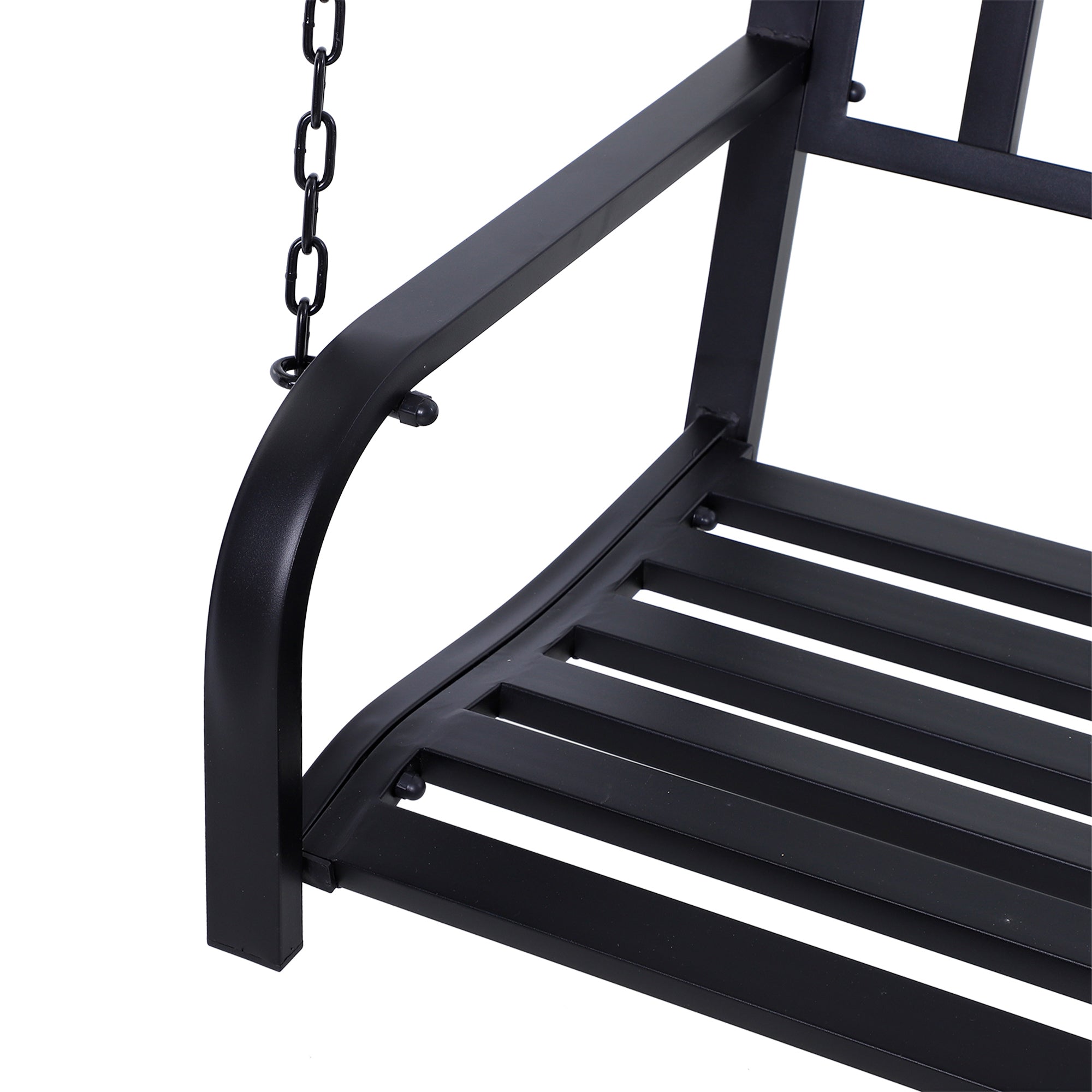 2-Seater Hanging Garden Swing, Romantic Black Metal Outdoor Bench, 127 x 60 x 47cm
