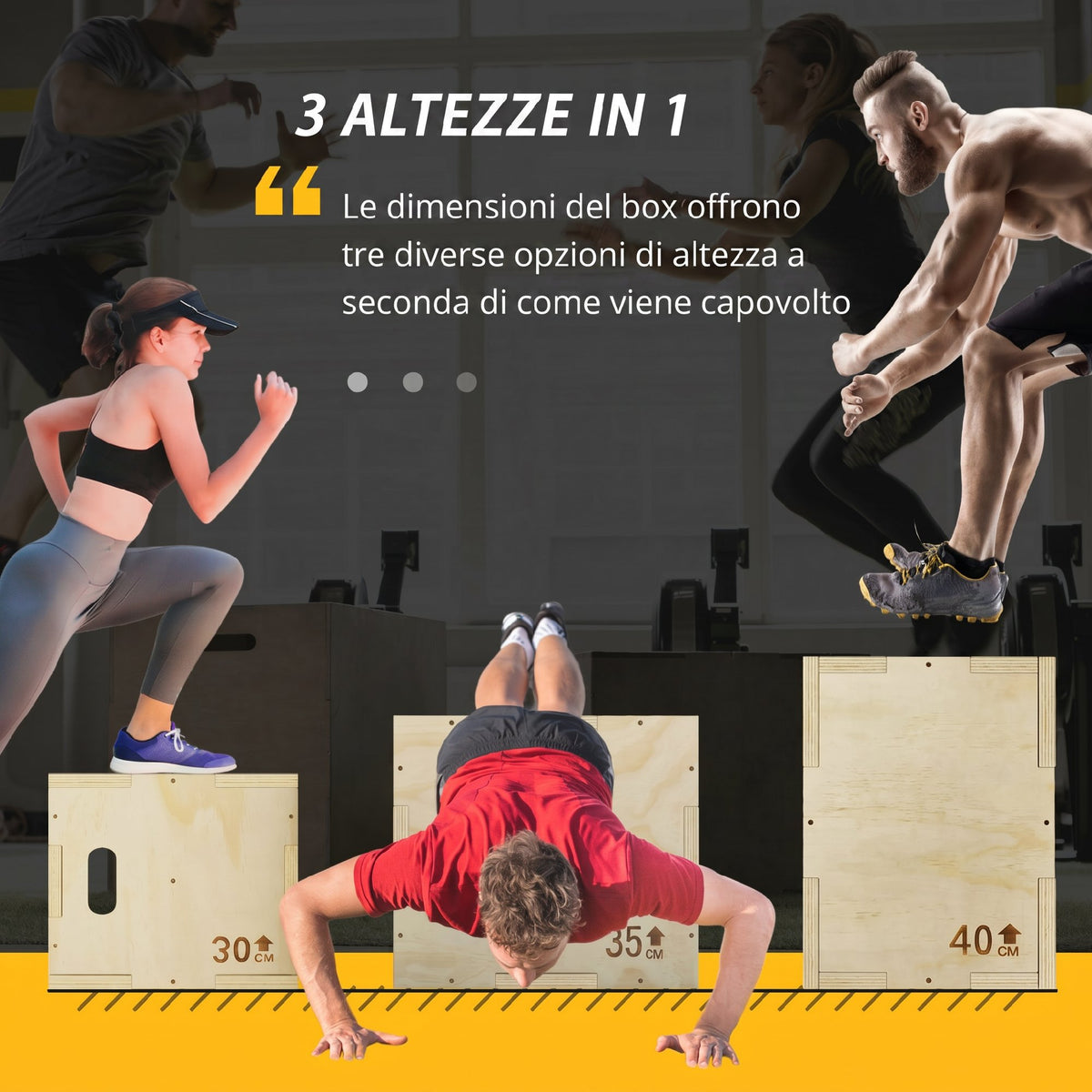 HOMCOM 3-Height Wooden Plyometric Jumping Box, 120kg Capacity, 40.5x35.5x30.5cm