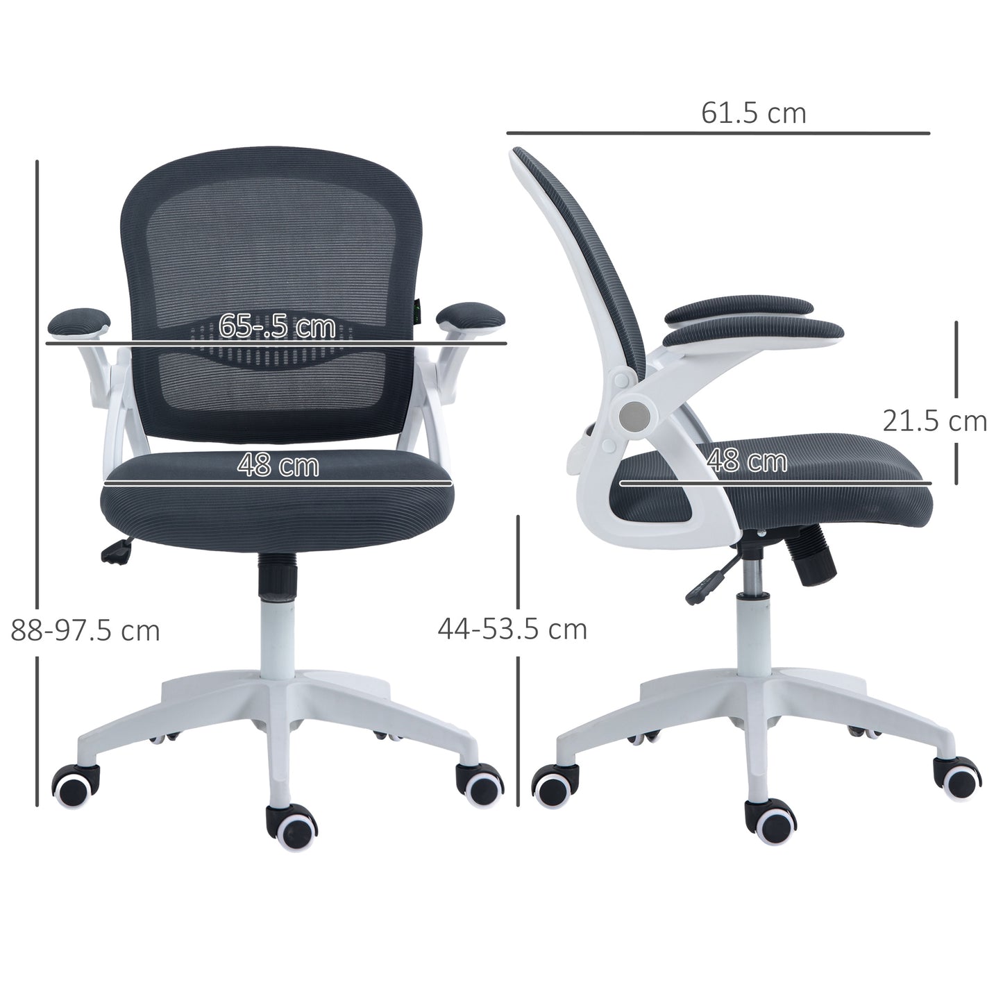 Ergonomic Office Chair with Mesh Backrest and Adjustable Height, 65.5x61.5x88-97.5cm, Gray - Borgè