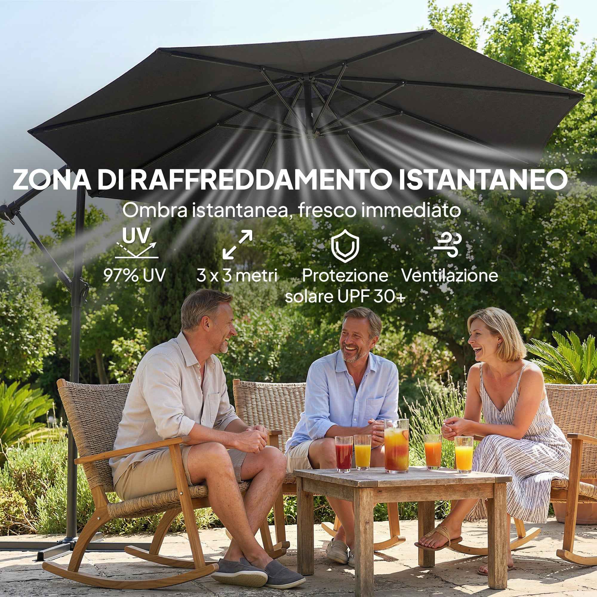 Outsunny Adjustable Cantilever Garden Umbrella, 3x3m, Black