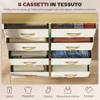8-Drawer Folding Chest of Drawers with 4 Pockets and 2 Hooks, Made of Wood, Steel and Fabric, 86x30x94.5 cm
