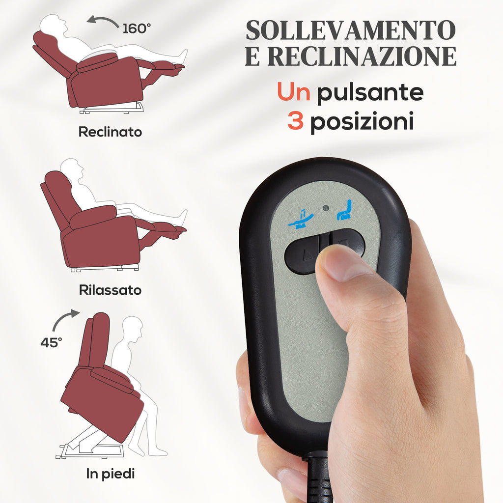 Lift Recliner Chair with Footrest and Remote Control, PU Leather, 76x90x105 cm, Red