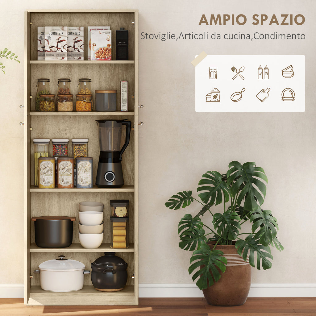 Minimal Storage Unit with 2 Cabinets and Adjustable Shelves, Oak-Colored Wood, 59x31x155 cm