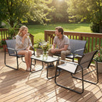 Outsunny 4-Piece Garden Set with 2-Seater Sofa, 2 Chairs and Coffee Table, Grey Metal Frame