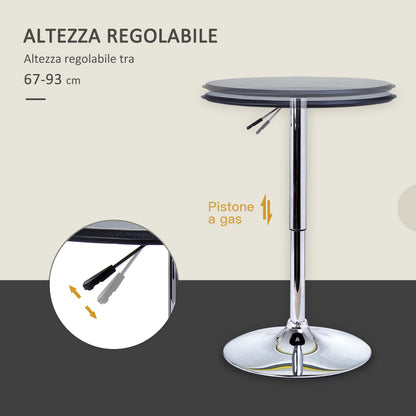 Chrome Bar Table, Height-Adjustable Round Table with Lift Up System, 360° Rotatable Round Top Φ63x67-93cm