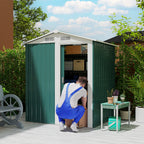 Steel Garden Shed with Sloped Roof and 4 Air Vents, 152x132x188 cm, Green