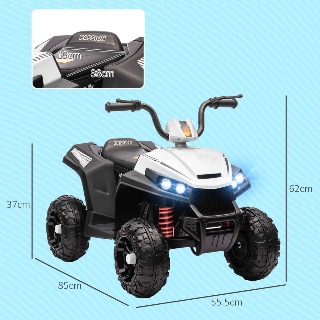 AIYAPLAY 12V Electric Quad Bike for Kids with 2 Motors, Suspension, LED Headlights, MP3, 37-60 Months, Indoor/Outdoor, White
