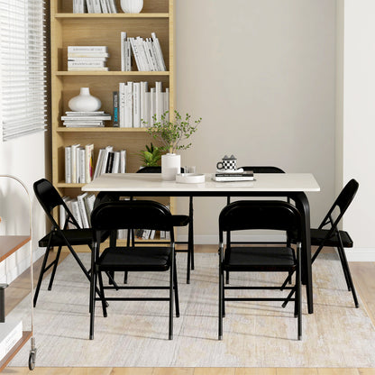 Set of 6 Folding Chairs with Polyester Padded Seat and Steel Frame, Black